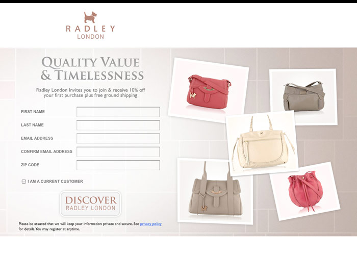 Radley London landing page