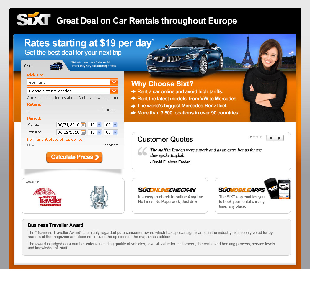 Sixt Landing Page